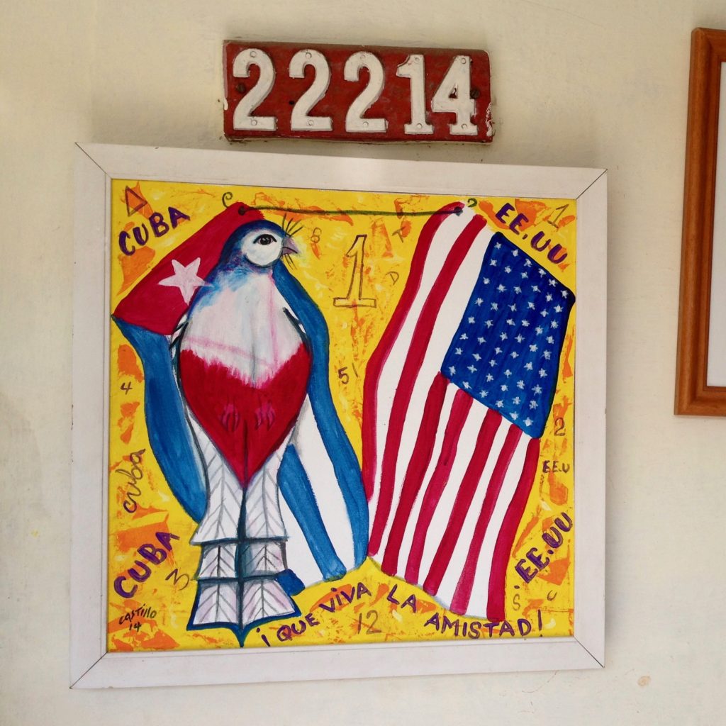 art: painting of Cuban and US flags